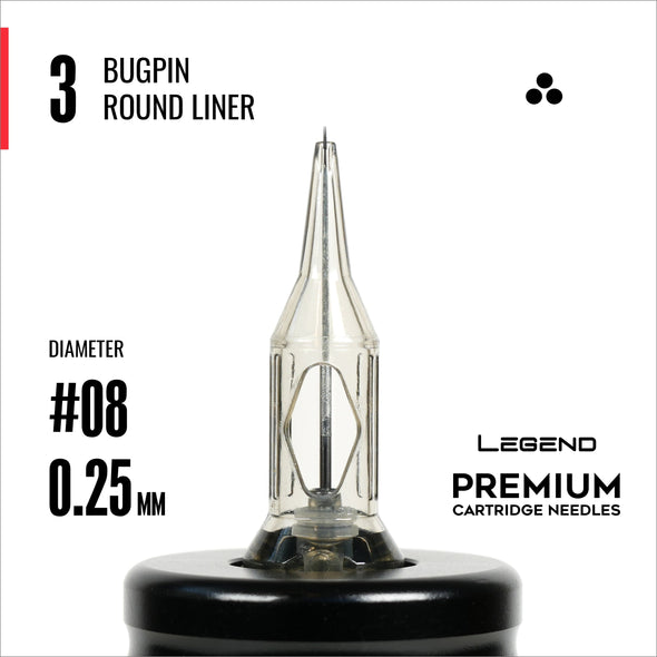 Legend Premium Cartridges - Bugpin Round Liners (Extra Tight) - #8 (0.25mm) - 20/Box