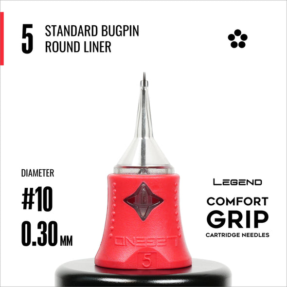 Legend Comfort Grip Cartridges - Standard Bugpin Round Liners - #10 (0.30mm) - 20/Box